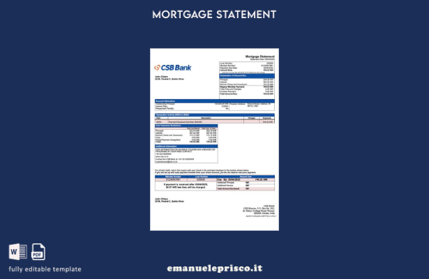 stile verificato India CSB Bank estratto conto ipotecario Modello Word e modello